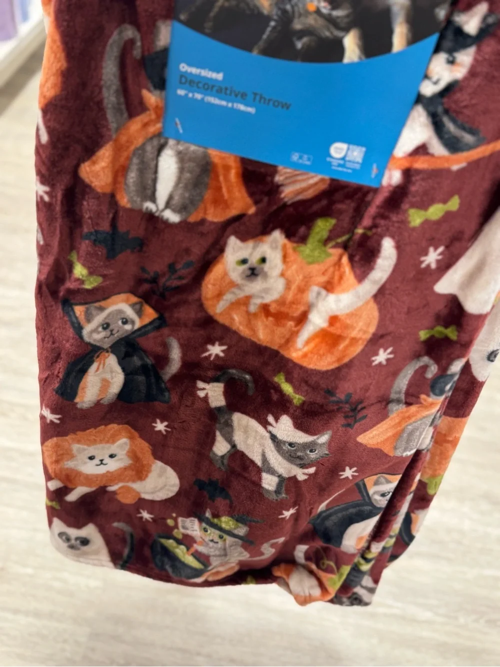 Halloween Cat Decorative Throw Blanket - Maroon